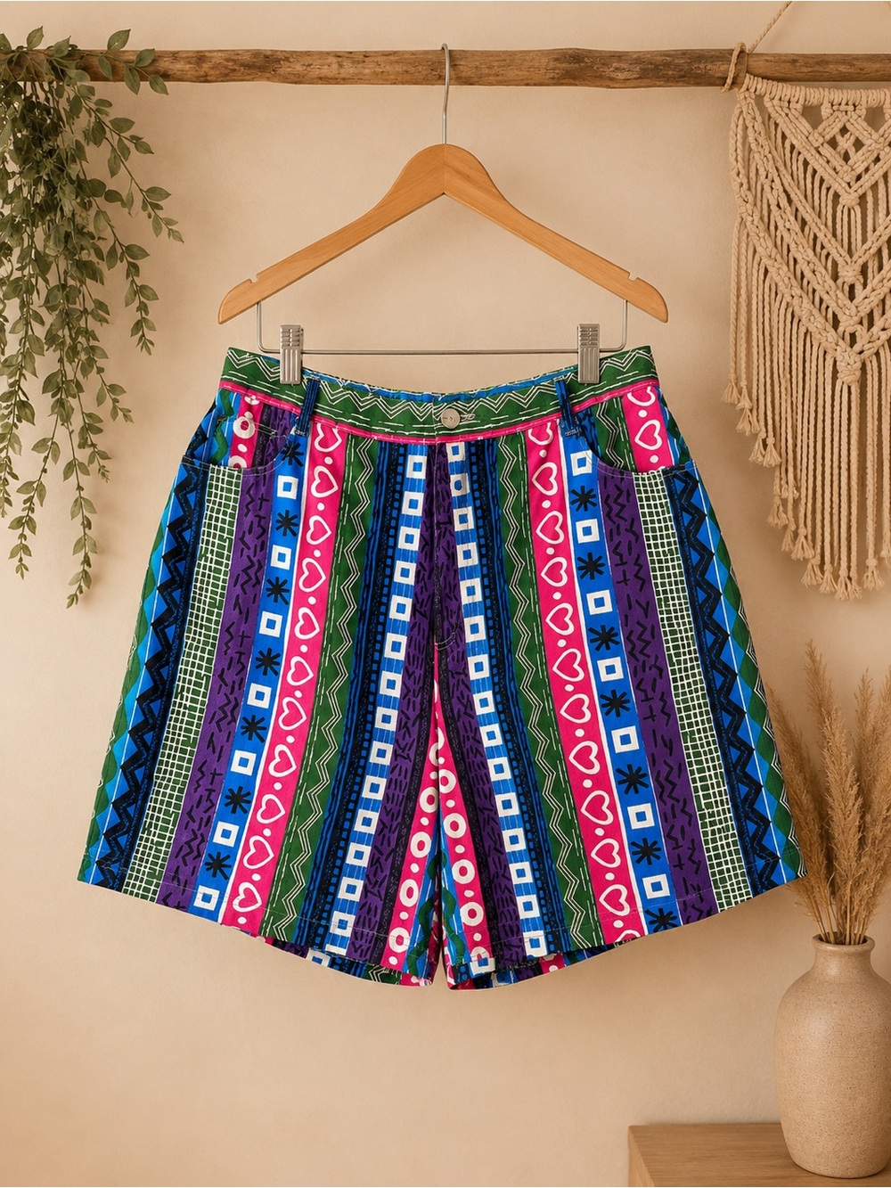 Vintage Gitano Colorful High Rise Printed Shorts | 90s Retro Festival Boho |